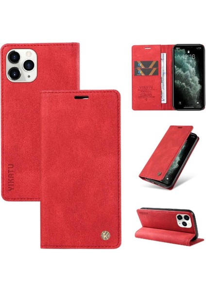 iPhone 11 Pro Max Premium Pu Deri Basit Cüzdan Kılıf Kart Yuvaları Destek Ayağı Manyetik Kapatma Darbeye Dayanıklı Kapak (Yurt Dışından)