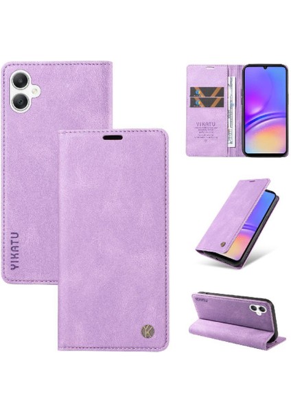Samsung Galaxy A06 Premium Pu Deri Basit Cüzdan Kılıf Kart Yuvaları Destek Ayağı Manyetik Kapatma Darbeye Dayanıklı Kapak (Yurt Dışından)