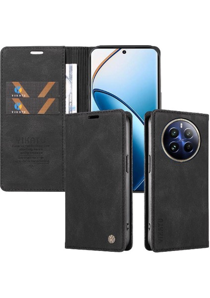 Realme 12 Pro 5g Premium Pu Deri Basit Cüzdan Kılıf Kart Yuvaları Destek Ayağı Manyetik Kapatma Darbeye Dayanıklı Kapak (Yurt Dışından)