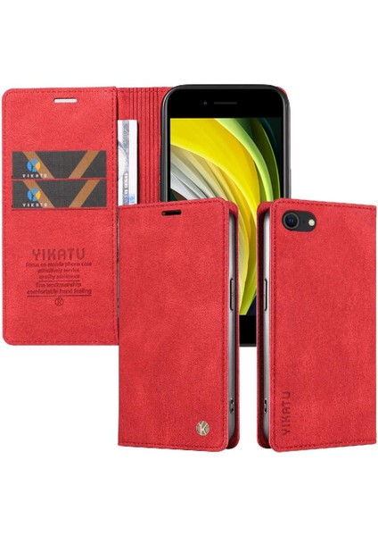 iPhone Se3/se2 Premium Pu Deri Basit Cüzdan Kılıf Kart Yuvaları Destek Ayağı Manyetik Kapatma Darbeye Dayanıklı Kapak (Yurt Dışından)