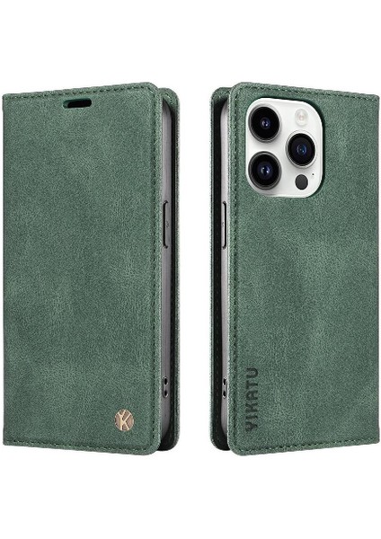 iPhone 15 Pro Max Premium Pu Deri Basit Cüzdan Kılıf Kart Yuvaları Destek Ayağı Manyetik Kapatma Darbeye Dayanıklı Kapak (Yurt Dışından)