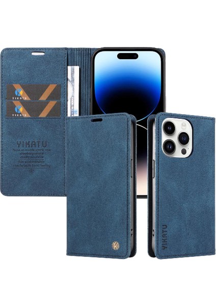 iPhone 15 Pro Max Premium Pu Deri Basit Cüzdan Kılıf Kart Yuvaları Destek Ayağı Manyetik Kapatma Darbeye Dayanıklı Kapak (Yurt Dışından)