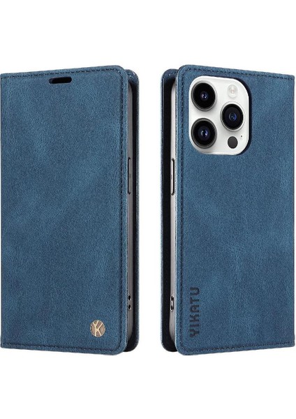 iPhone 15 Pro Max Premium Pu Deri Basit Cüzdan Kılıf Kart Yuvaları Destek Ayağı Manyetik Kapatma Darbeye Dayanıklı Kapak (Yurt Dışından)