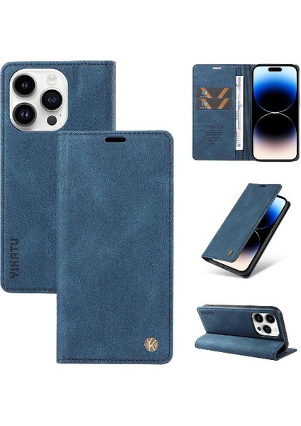 iPhone 15 Pro Max Premium Pu Deri Basit Cüzdan Kılıf Kart Yuvaları Destek Ayağı Manyetik Kapatma Darbeye Dayanıklı Kapak (Yurt Dışından)
