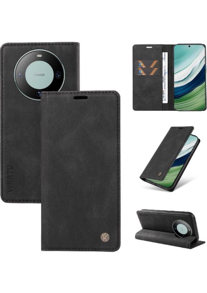 Huawei Mate 60 Premium Pu Deri Basit Cüzdan Kılıf Kart Yuvaları Destek Ayağı Manyetik Kapatma Darbeye Dayanıklı Kapak (Yurt Dışından)