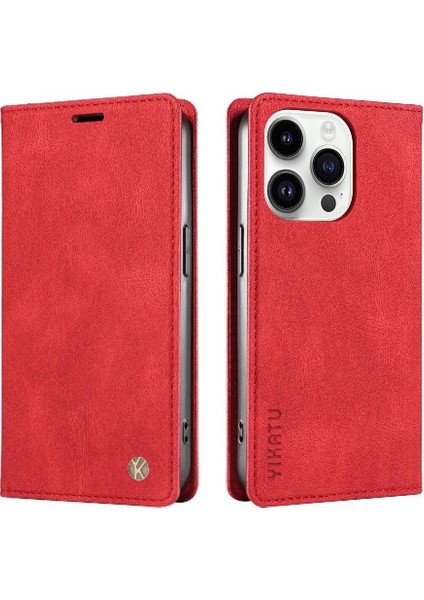 iPhone 15 Pro Max Premium Pu Deri Basit Cüzdan Kılıf Kart Yuvaları Destek Ayağı Manyetik Kapatma Darbeye Dayanıklı Kapak (Yurt Dışından)