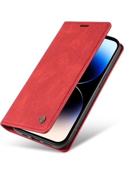 iPhone 15 Pro Max Premium Pu Deri Basit Cüzdan Kılıf Kart Yuvaları Destek Ayağı Manyetik Kapatma Darbeye Dayanıklı Kapak (Yurt Dışından)