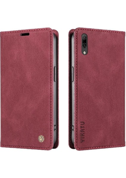 Huawei Y7 2019 Premium Pu Deri Basit Cüzdan Kılıf Kart Yuvaları Destek Ayağı Manyetik Kapatma Darbeye Dayanıklı Kapak (Yurt Dışından)