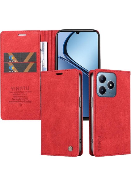 Realme C63 Premium Pu Deri Basit Cüzdan Kılıf Kart Yuvaları Destek Ayağı Manyetik Kapatma Darbeye Dayanıklı Kapak (Yurt Dışından)