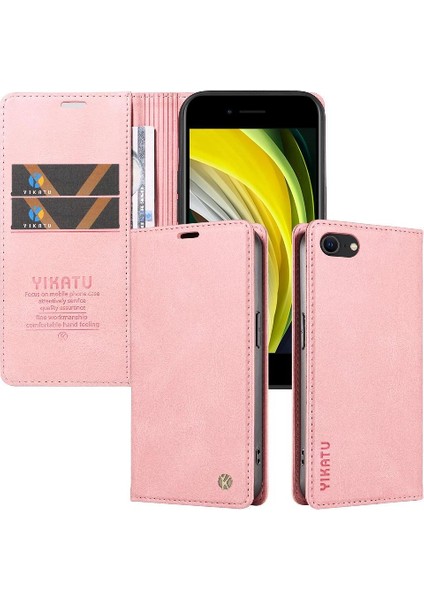 iPhone Se3/se2 Premium Pu Deri Basit Cüzdan Kılıf Kart Yuvaları Destek Ayağı Manyetik Kapatma Darbeye Dayanıklı Kapak (Yurt Dışından)