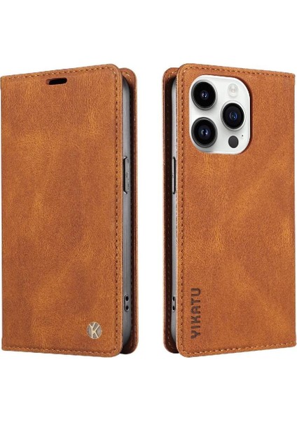 iPhone 15 Pro Max Premium Pu Deri Basit Cüzdan Kılıf Kart Yuvaları Destek Ayağı Manyetik Kapatma Darbeye Dayanıklı Kapak (Yurt Dışından)