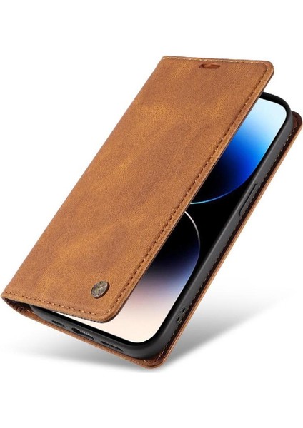 iPhone 15 Pro Max Premium Pu Deri Basit Cüzdan Kılıf Kart Yuvaları Destek Ayağı Manyetik Kapatma Darbeye Dayanıklı Kapak (Yurt Dışından)