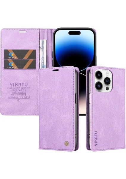 iPhone 15 Pro Max Premium Pu Deri Basit Cüzdan Kılıf Kart Yuvaları Destek Ayağı Manyetik Kapatma Darbeye Dayanıklı Kapak (Yurt Dışından)