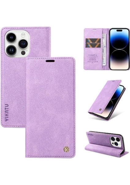 iPhone 15 Pro Max Premium Pu Deri Basit Cüzdan Kılıf Kart Yuvaları Destek Ayağı Manyetik Kapatma Darbeye Dayanıklı Kapak (Yurt Dışından)
