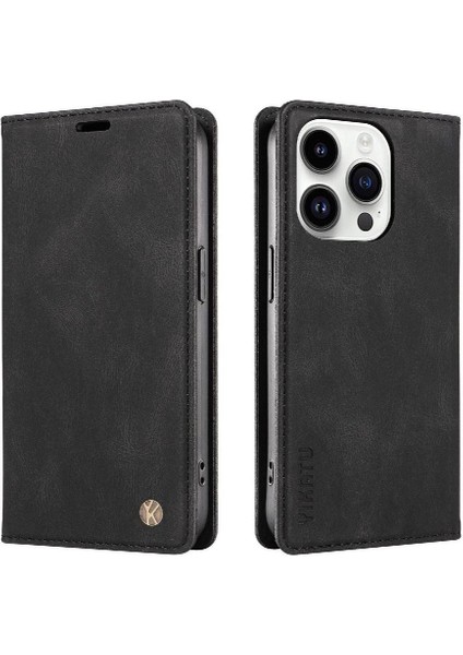 iPhone 15 Pro Max Premium Pu Deri Basit Cüzdan Kılıf Kart Yuvaları Destek Ayağı Manyetik Kapatma Darbeye Dayanıklı Kapak (Yurt Dışından)