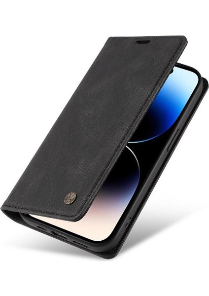 iPhone 15 Pro Max Premium Pu Deri Basit Cüzdan Kılıf Kart Yuvaları Destek Ayağı Manyetik Kapatma Darbeye Dayanıklı Kapak (Yurt Dışından)