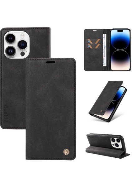 iPhone 15 Pro Max Premium Pu Deri Basit Cüzdan Kılıf Kart Yuvaları Destek Ayağı Manyetik Kapatma Darbeye Dayanıklı Kapak (Yurt Dışından)