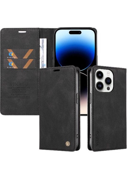 iPhone 15 Pro Max Premium Pu Deri Basit Cüzdan Kılıf Kart Yuvaları Destek Ayağı Manyetik Kapatma Darbeye Dayanıklı Kapak (Yurt Dışından)