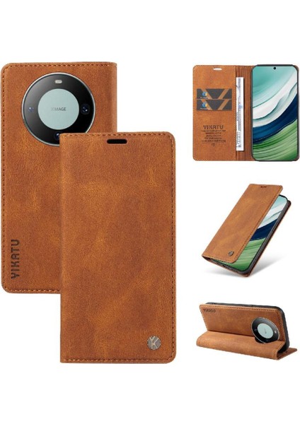 Huawei Mate 60 Premium Pu Deri Basit Cüzdan Kılıf Kart Yuvaları Destek Ayağı Manyetik Kapatma Darbeye Dayanıklı Kapak (Yurt Dışından)