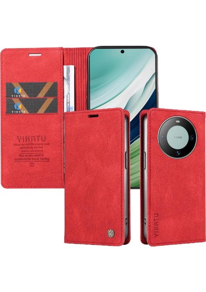 Huawei Mate 60 Premium Pu Deri Basit Cüzdan Kılıf Kart Yuvaları Destek Ayağı Manyetik Kapatma Darbeye Dayanıklı Kapak (Yurt Dışından)