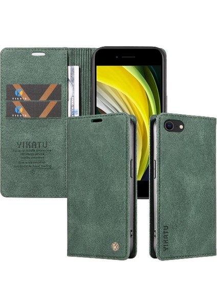 iPhone Se3/se2 Premium Pu Deri Basit Cüzdan Kılıf Kart Yuvaları Destek Ayağı Manyetik Kapatma Darbeye Dayanıklı Kapak (Yurt Dışından)