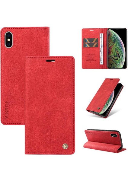 iPhone X/xs Premium Pu Deri Basit Cüzdan Kılıf Kart Yuvaları Destek Ayağı Manyetik Kapatma Darbeye Dayanıklı Kapak (Yurt Dışından)