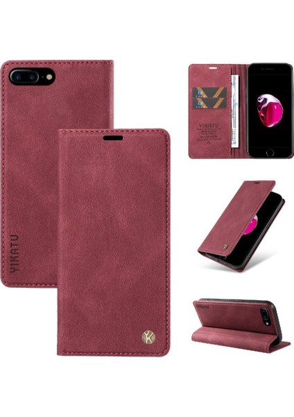 iPhone 8 Plus Premium Pu Deri Basit Cüzdan Kılıf Kart Yuvaları Destek Ayağı Manyetik Kapatma Darbeye Dayanıklı Kapak (Yurt Dışından)