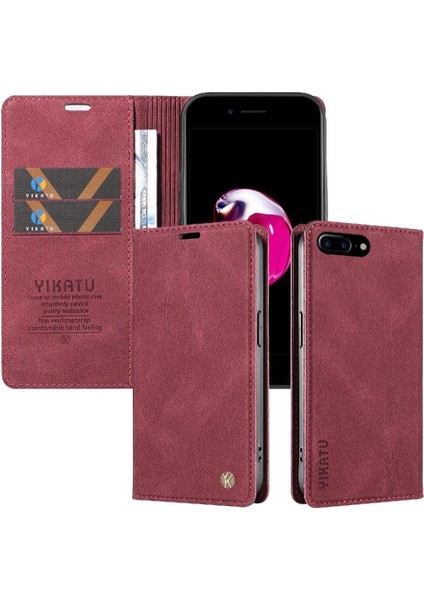 iPhone 8 Plus Premium Pu Deri Basit Cüzdan Kılıf Kart Yuvaları Destek Ayağı Manyetik Kapatma Darbeye Dayanıklı Kapak (Yurt Dışından) indirimleri