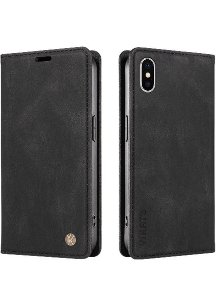 iPhone X/xs Premium Pu Deri Basit Cüzdan Kılıf Kart Yuvaları Destek Ayağı Manyetik Kapatma Darbeye Dayanıklı Kapak (Yurt Dışından)