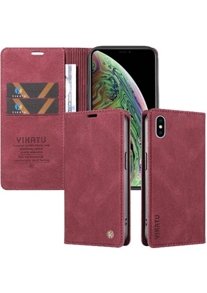 iPhone X/xs Premium Pu Deri Basit Cüzdan Kılıf Kart Yuvaları Destek Ayağı Manyetik Kapatma Darbeye Dayanıklı Kapak (Yurt Dışından)