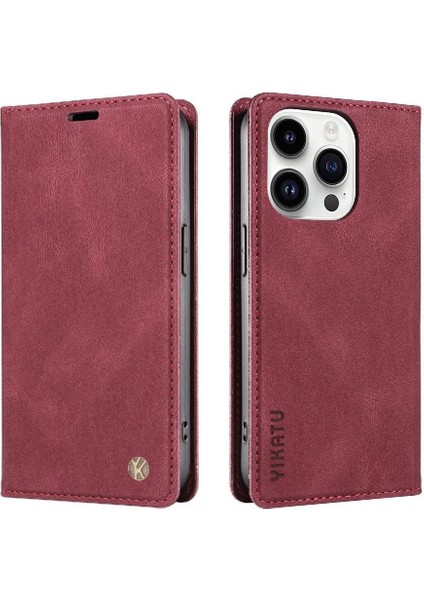 iPhone 15 Pro Max Premium Pu Deri Basit Cüzdan Kılıf Kart Yuvaları Destek Ayağı Manyetik Kapatma Darbeye Dayanıklı Kapak (Yurt Dışından)