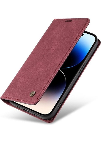 iPhone 15 Pro Max Premium Pu Deri Basit Cüzdan Kılıf Kart Yuvaları Destek Ayağı Manyetik Kapatma Darbeye Dayanıklı Kapak (Yurt Dışından)
