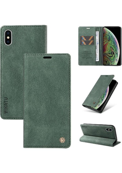 iPhone X/xs Premium Pu Deri Basit Cüzdan Kılıf Kart Yuvaları Destek Ayağı Manyetik Kapatma Darbeye Dayanıklı Kapak (Yurt Dışından)
