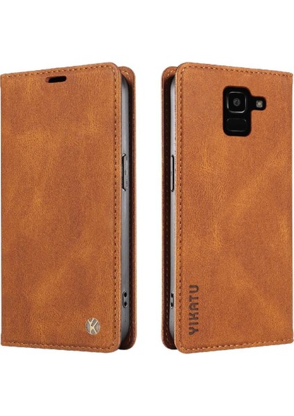Samsung Galaxy J6 2018 Premium Pu Deri Basit Cüzdan Kılıf Kart Yuvaları Destek Ayağı Manyetik Kapatma Darbeye Dayanıklı Kapak (Yurt Dışından)