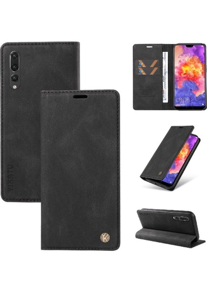 Huawei P20 Pro Premium Pu Deri Basit Cüzdan Kılıf Kart Yuvaları Destek Ayağı Manyetik Kapatma Darbeye Dayanıklı Kapak (Yurt Dışından)