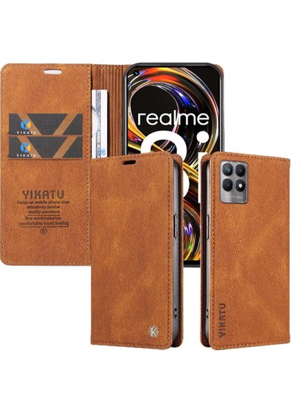 Realme 8i Premium Pu Deri Basit Cüzdan Kılıf Kart Yuvaları Destek Ayağı Manyetik Kapatma Darbeye Dayanıklı Kapak (Yurt Dışından)