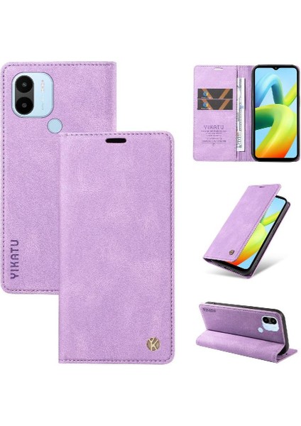 Xiaomi Redmi A1 Plus Premium Pu Deri Basit Cüzdan Kılıf Kart Yuvaları Destek Ayağı Manyetik Kapatma Darbeye Dayanıklı Kapak (Yurt Dışından)