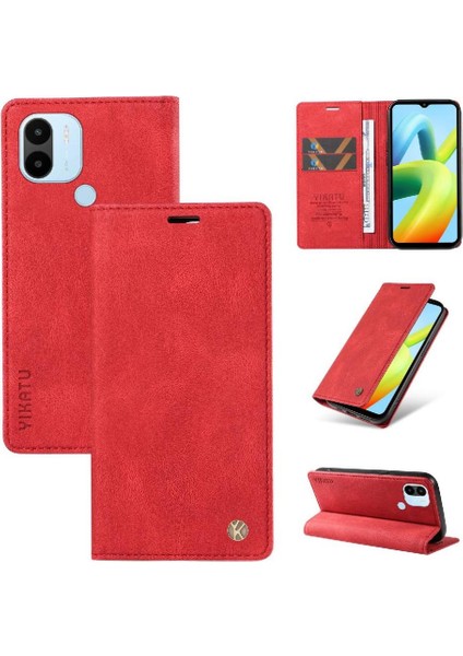 Xiaomi Redmi A1 Plus Premium Pu Deri Basit Cüzdan Kılıf Kart Yuvaları Destek Ayağı Manyetik Kapatma Darbeye Dayanıklı Kapak (Yurt Dışından)