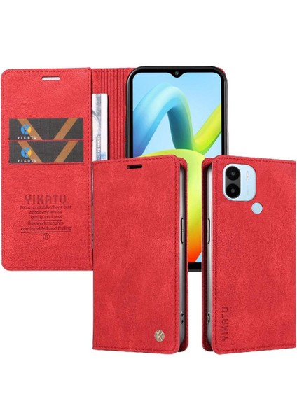 Xiaomi Redmi A1 Plus Premium Pu Deri Basit Cüzdan Kılıf Kart Yuvaları Destek Ayağı Manyetik Kapatma Darbeye Dayanıklı Kapak (Yurt Dışından)