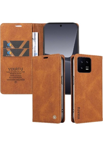Xiaomi 13 Premium Pu Deri Basit Cüzdan Kılıf Kart Yuvaları Destek Ayağı Manyetik Kapatma Darbeye Dayanıklı Kapak (Yurt Dışından)