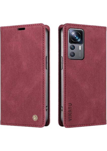 Xiaomi 12T Pro Premium Pu Deri Basit Cüzdan Kılıf Kart Yuvaları Destek Ayağı Manyetik Kapatma Darbeye Dayanıklı Kapak (Yurt Dışından)