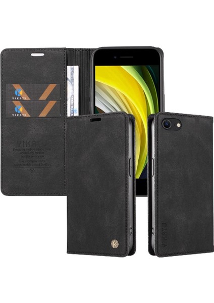 iPhone Se3/se2 Premium Pu Deri Basit Cüzdan Kılıf Kart Yuvaları Destek Ayağı Manyetik Kapatma Darbeye Dayanıklı Kapak (Yurt Dışından)