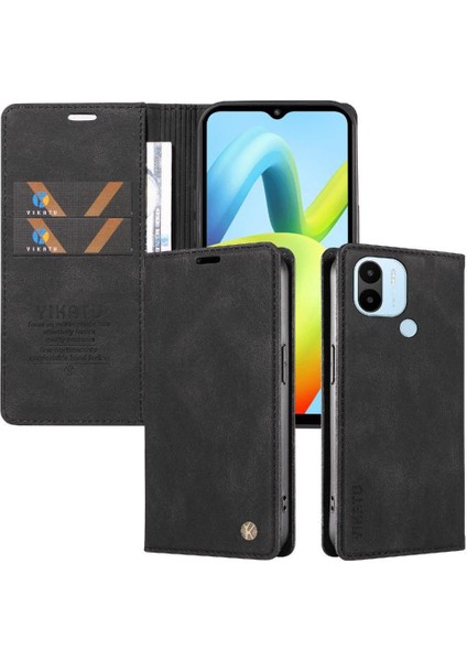 Xiaomi Redmi A1 Plus Premium Pu Deri Basit Cüzdan Kılıf Kart Yuvaları Destek Ayağı Manyetik Kapatma Darbeye Dayanıklı Kapak (Yurt Dışından)