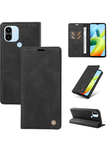 Xiaomi Redmi A1 Plus Premium Pu Deri Basit Cüzdan Kılıf Kart Yuvaları Destek Ayağı Manyetik Kapatma Darbeye Dayanıklı Kapak (Yurt Dışından)