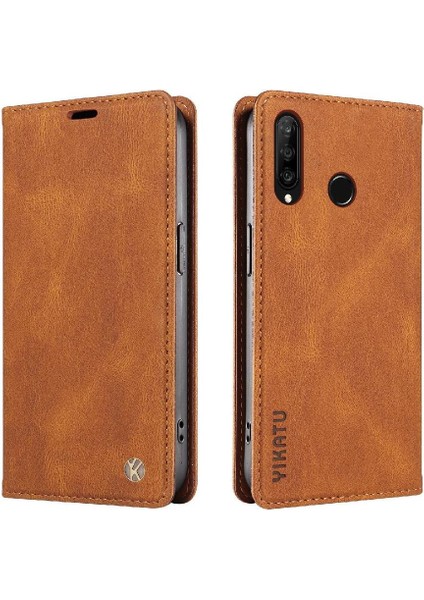 Huawei P30 Lite Premium Pu Deri Basit Cüzdan Kılıf Kart Yuvaları Destek Ayağı Manyetik Kapatma Darbeye Dayanıklı Kapak (Yurt Dışından)