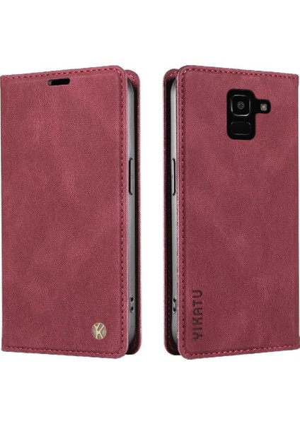 Samsung Galaxy J6 2018 Premium Pu Deri Basit Cüzdan Kılıf Kart Yuvaları Destek Ayağı Manyetik Kapatma Darbeye Dayanıklı Kapak (Yurt Dışından)