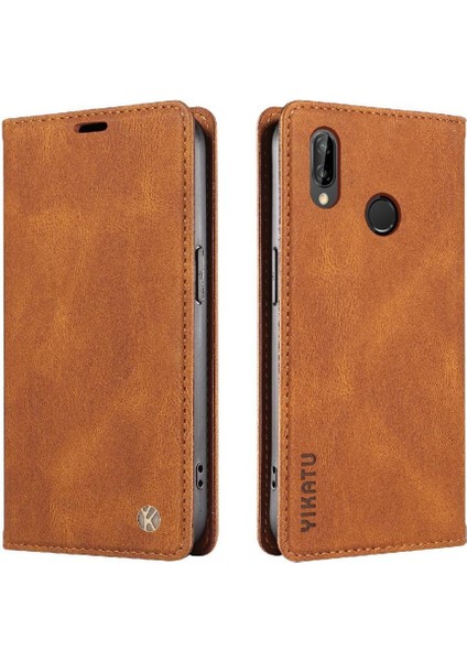 Huawei P20 Lite Premium Pu Deri Basit Cüzdan Kılıf Kart Yuvaları Destek Ayağı Manyetik Kapatma Darbeye Dayanıklı Kapak (Yurt Dışından)
