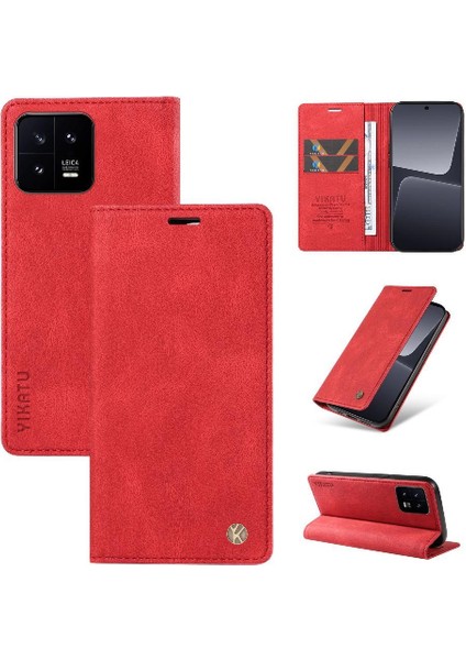 Xiaomi 13 Premium Pu Deri Basit Cüzdan Kılıf Kart Yuvaları Destek Ayağı Manyetik Kapatma Darbeye Dayanıklı Kapak (Yurt Dışından)