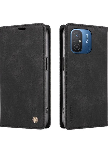 Xiaomi Redmi 12C Premium Pu Deri Basit Cüzdan Kılıf Kart Yuvaları Destek Ayağı Manyetik Kapatma Darbeye Dayanıklı Kapak (Yurt Dışından)