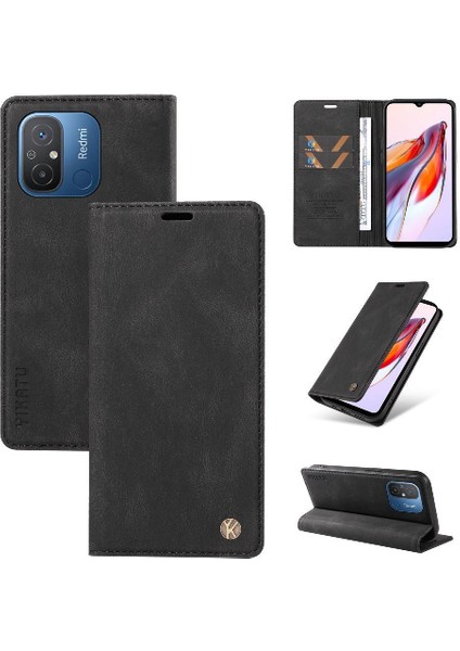 Xiaomi Redmi 12C Premium Pu Deri Basit Cüzdan Kılıf Kart Yuvaları Destek Ayağı Manyetik Kapatma Darbeye Dayanıklı Kapak (Yurt Dışından)